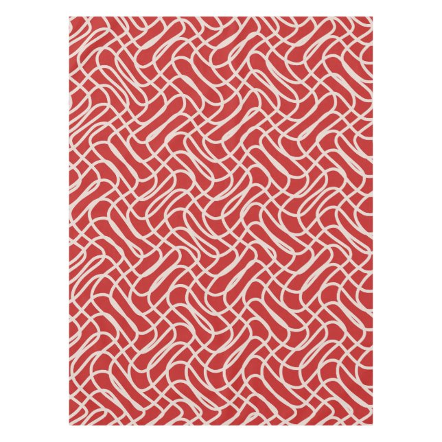 Red And Cream Abstract Line Pattern Tablecloth (Front)