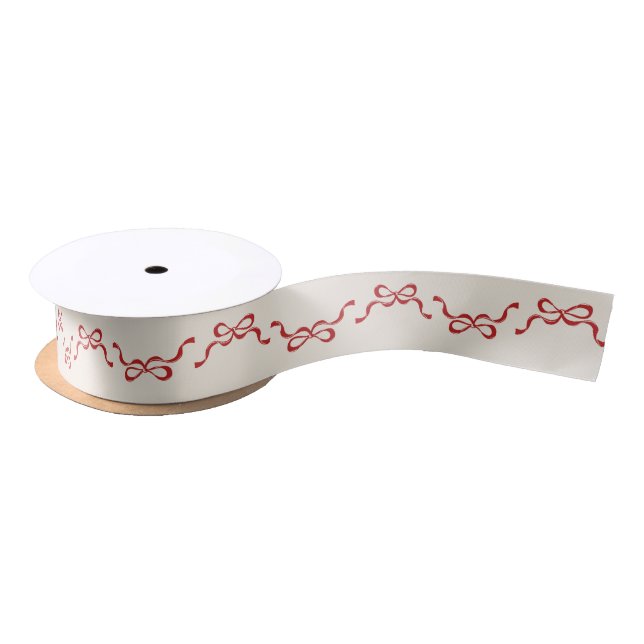 Red and Cream Bows Christmas Holiday Satin Ribbon (Spool)