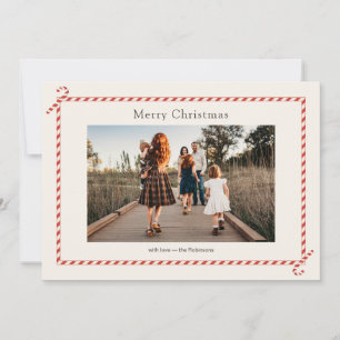 Red and Cream Candy Cane Christmas Photo Holiday Card