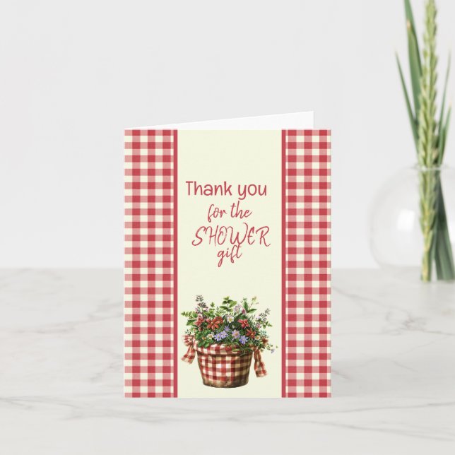 Red and Cream Chequered Showe Thank You Note Card (Front)