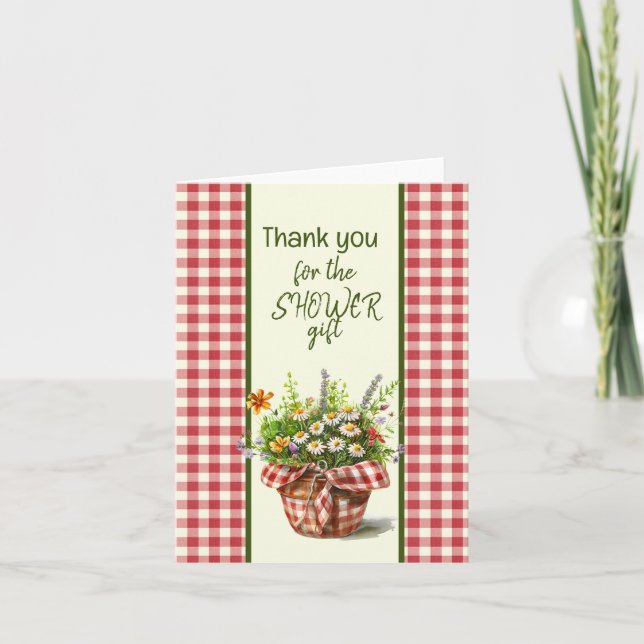 Red and Cream Chequered Showe Thank You Note Card (Front)