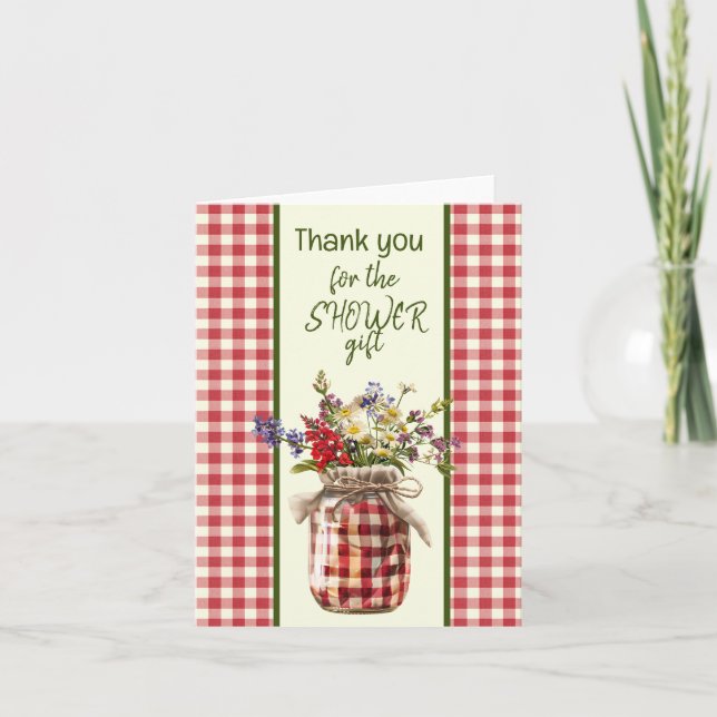 Red and Cream Chequered Showe Thank You Note Card (Front)