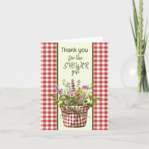 Red and Cream Chequered Showe Thank You Note Card
