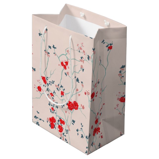 Red and Cream Chinoiserie Floral Gift Bag (Back Angled)
