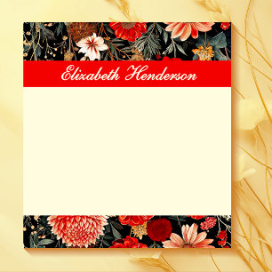 Red and Cream Dark Floral Notepad