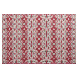 Red and Cream Faces Design III Fabric