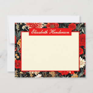 Red and Cream Floral A6 Horizontal Stationery Card