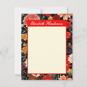 Red and Cream Floral A6 Vertical Stationery Card