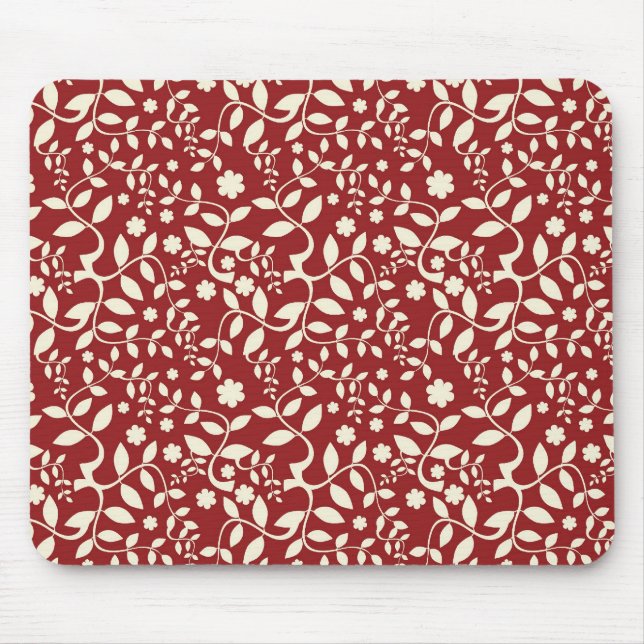 Red and Cream Floral Mouse Mat (Front)