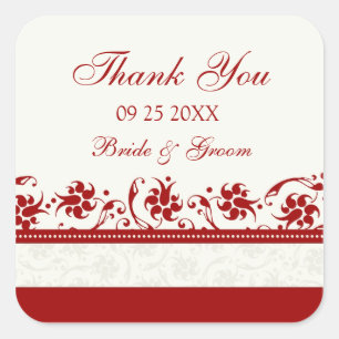 Red and Cream Floral Thank You Wedding Favour Tags