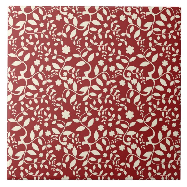 Red and Cream Floral Tile (Front)