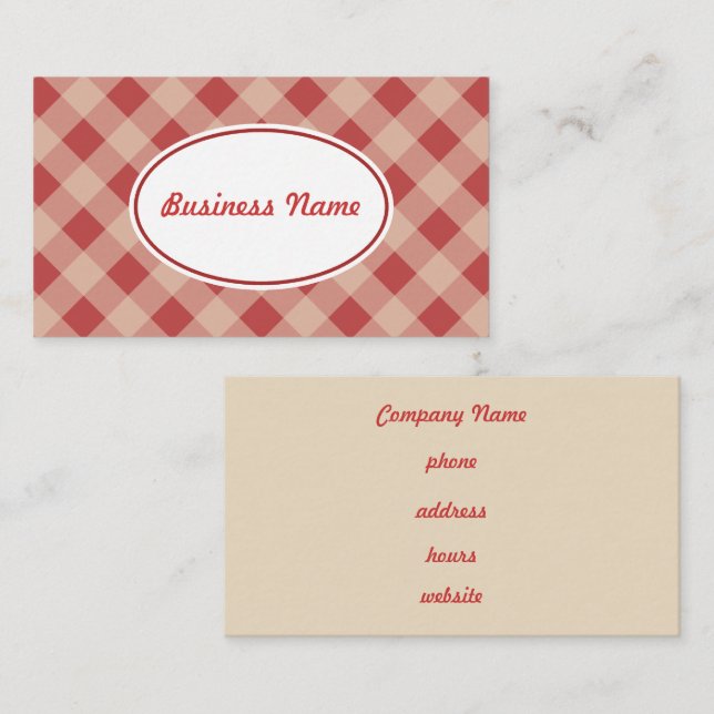 Red and Cream Gingham Business Card (Front/Back)