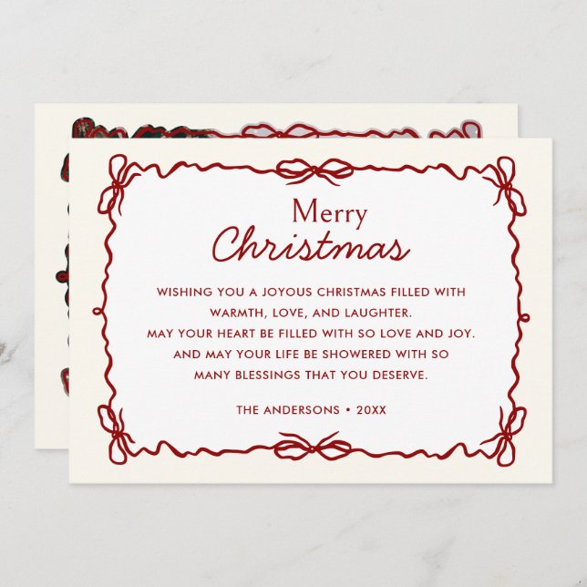 Red and Cream Hand Drawn Christmas Photo Holiday Card (Front/Back)