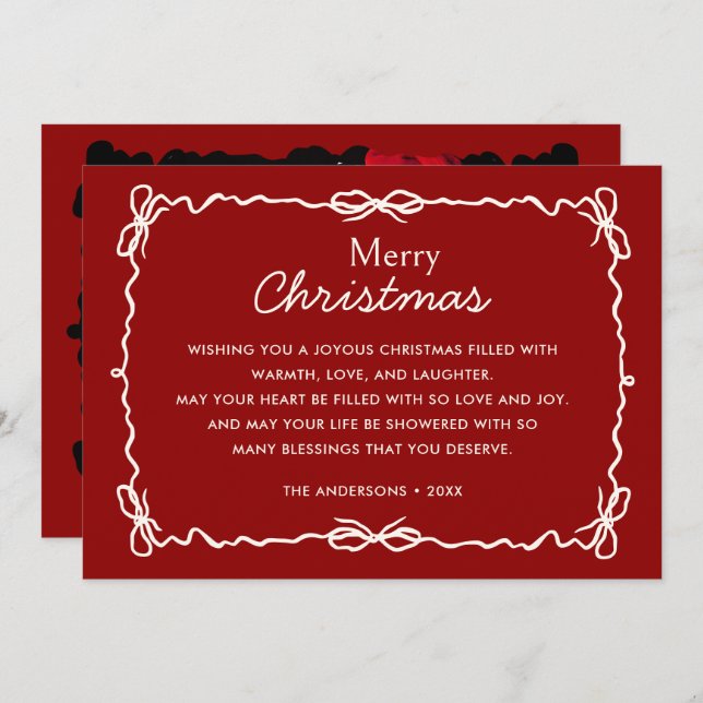 Red and Cream Hand Drawn Christmas Photo Holiday Card (Front/Back)