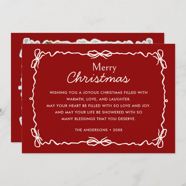 Red and Cream Hand Drawn Christmas Photo Holiday Card (Front/Back)