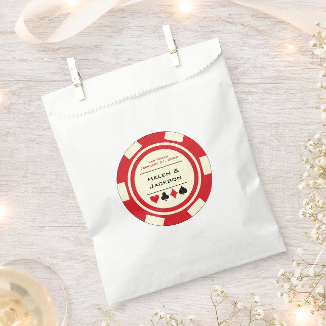 Red And Cream Las Vegas Poker Chip Wedding Favour Bags (Clipped)