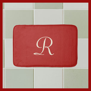 Red and Cream Monogrammed Plush Bath Mat