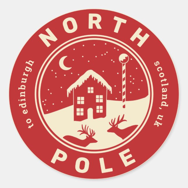 Red and cream North Pole delivery gift sticker (Front)