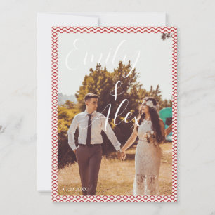 Red and cream overlay photo wedding Invitation
