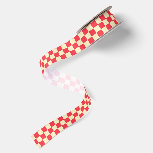Red and Cream Plaid pattern Satin Ribbon (Front+Back)