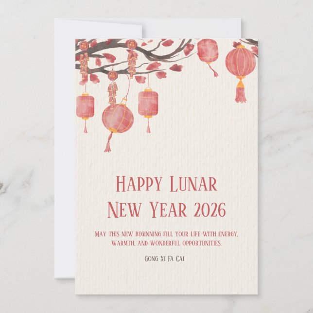 Red and Cream Simple Watercolor Happy Lunar Holiday Card (Front)