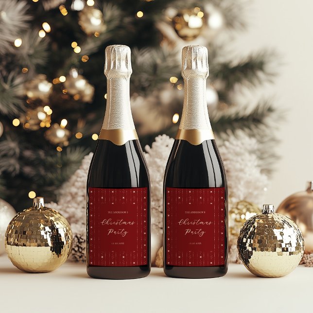 Red And Cream Stars Christmas Party Wine Label (Creator Uploaded)