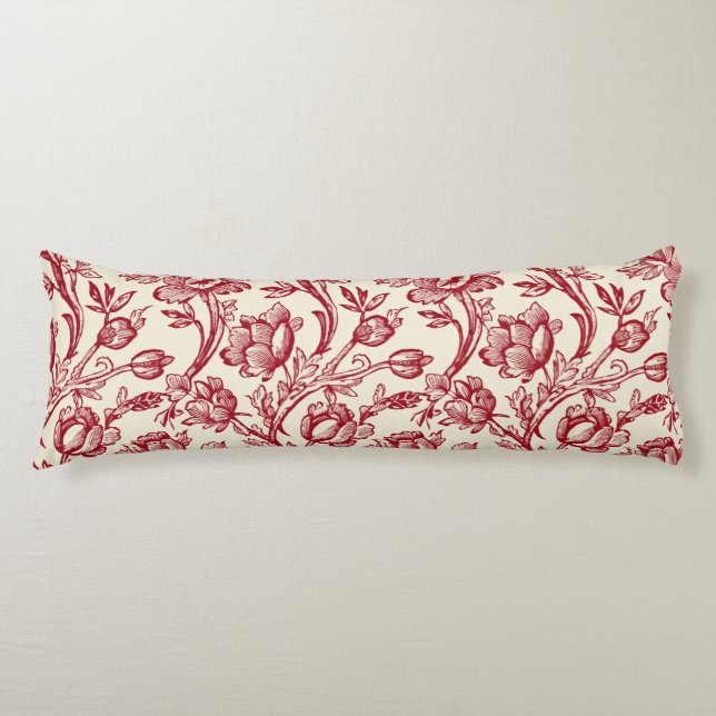 Red and Cream Tulips Toile - French Country Decor Body Cushion (Front)
