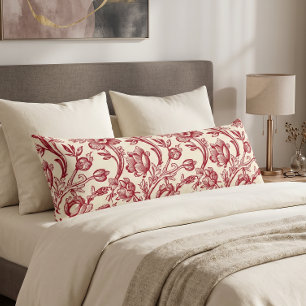 Red and Cream Tulips Toile - French Country Decor Body Cushion