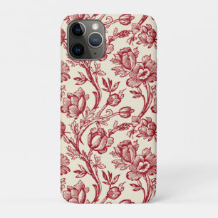 Red and Cream Tulips Toile - French Country Decor iPhone 11 Pro Case