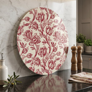 Red and Cream Tulips Toile - French Country Decor Cutting Board