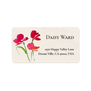 Red and Cream Watercolor Floral Address Labels
