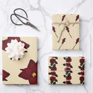 Red and Cream Watercolor Floral and Berry Wrapping Paper Sheet