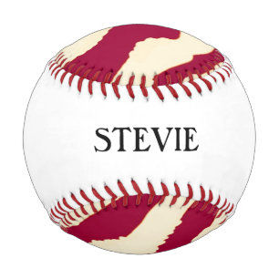 Red and Cream Zebra Pattern with Name Baseball