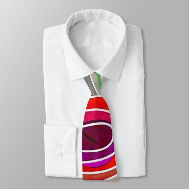 Red and Crimson Doodle With White Lines Tie (Tied)
