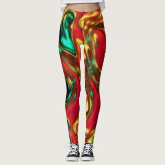 Red and Cyan Neon Liquid Abstract Art Leggings