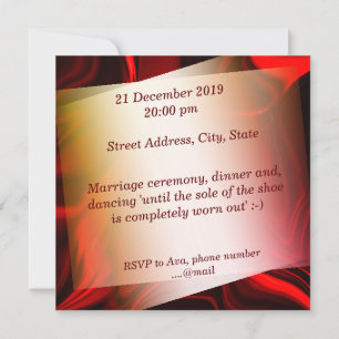Red and dark curves on dark background invitation