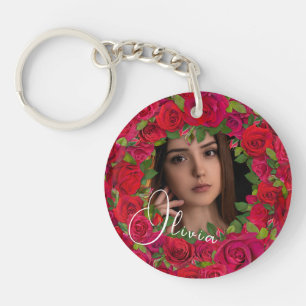 Red And Dark Pink Rose Photo Frame Key Ring