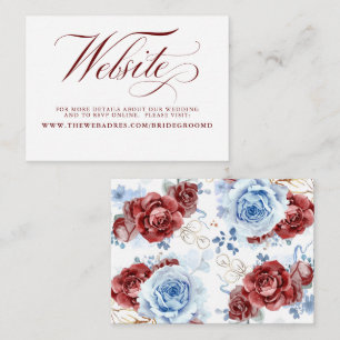 Red and Dusty Blue Floral Wedding Details Enclosure Card