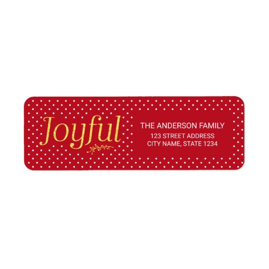 Red and Faux Gold Joyful Holiday Address Return Address Label