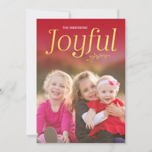 Red and Faux Gold Joyful Holiday Photo