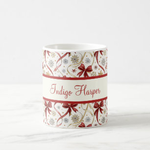 Red and Faux Gold Ribbons Bows Christmas Holiday Coffee Mug