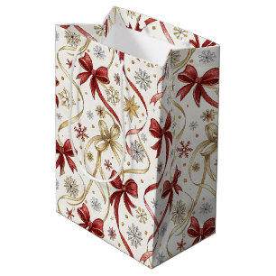 Red and Faux Gold Ribbons Bows Christmas Holiday Medium Gift Bag