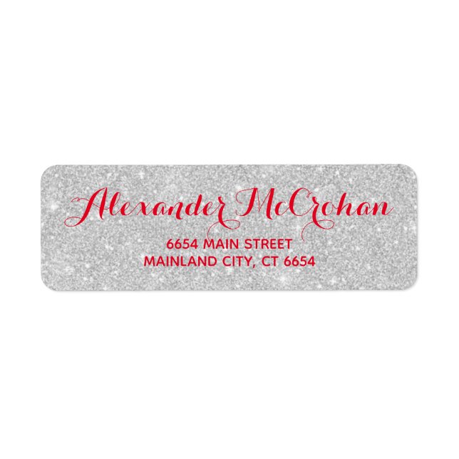 Red and Faux Silver Glitter Foil Return Address (Front)