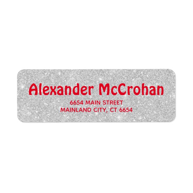Red and Faux Silver Glitter Foil Return Address (Front)
