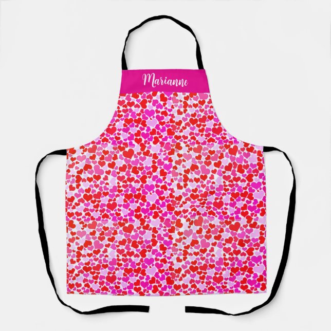 Red and Fuchsia Hearts Apron (Front)