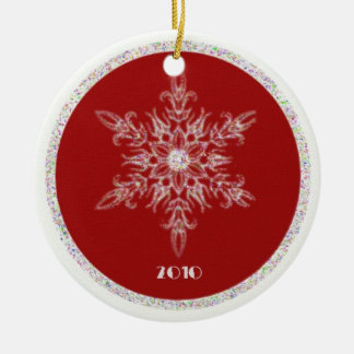 Red and glitter snowflake ceramic tree decoration