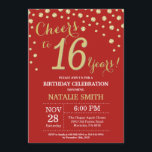 Red and Gold 16th Birthday Diamond Invitation<br><div class="desc">16th Birthday Invitation with Red and Gold Glitter Diamond Background. Gold Confetti. Kids Birthday. Boy or Girl Birthday. For further customisation,  please click the "Customise it" button and use our design tool to modify this template.</div>