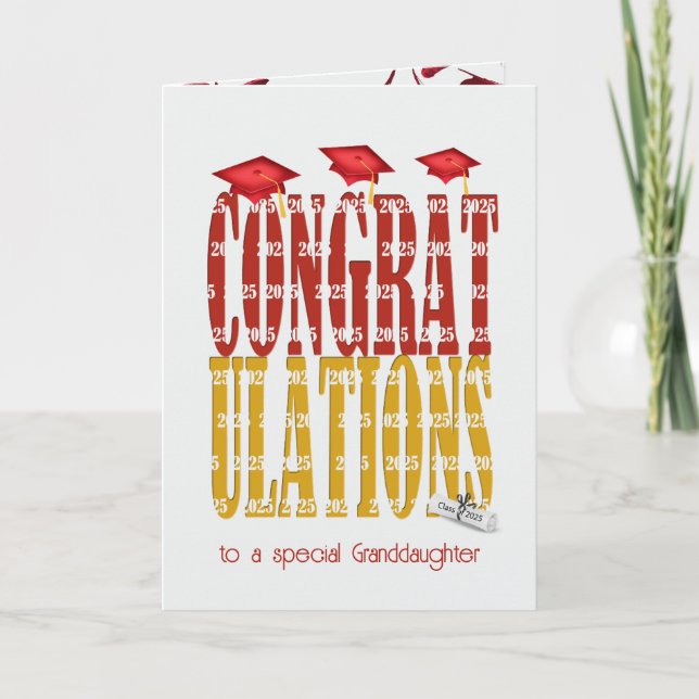 Red and Gold 2025 Graduation for Granddaughter Card (Front)