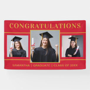 Red And Gold 3 Photo Graduation Congratulations  Banner