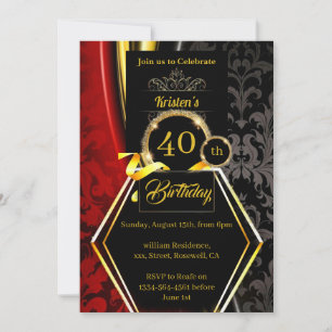 Red and Gold 40th Birthday Invitation